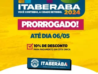 Contribuintes de Itaberaba podem pagar IPTU até dia 6 de maio com desconto de 10%