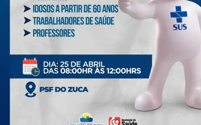 Secretaria de Saúde vai realizar mega vacinação contra a Influenza e covid no PSF do Zuca nesta quinta (25/04)